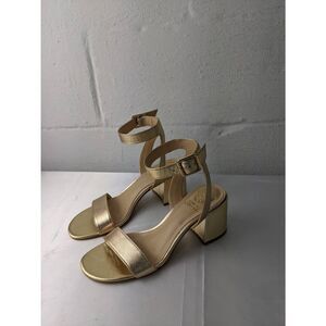 Vince Camuto Strappy Gold Tone Leather‎ Block Heels  Sandals Size 7.5 US New